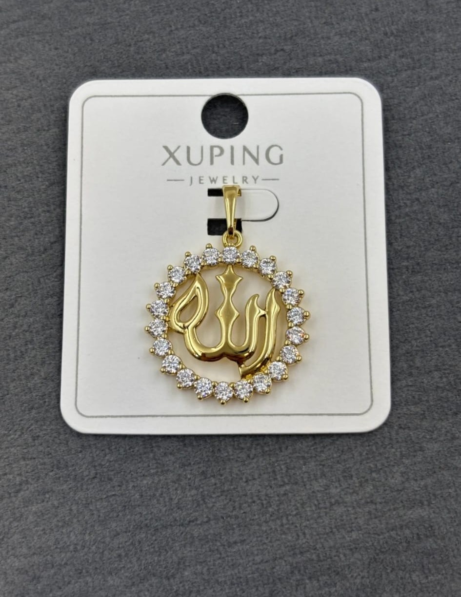 XUPING Kolye - Yuvarlak Çerçeveli Allah Yazılı Taş Detaylı